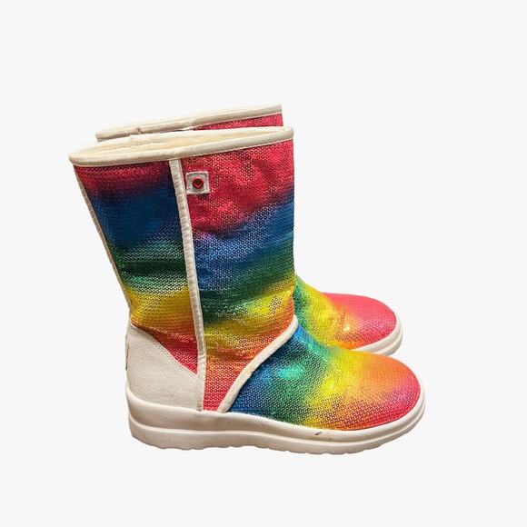 UGG Kisses Short Sparkles Sequins Rainbow Boots Women’s‎ Size 7 - Picture 1 of 7